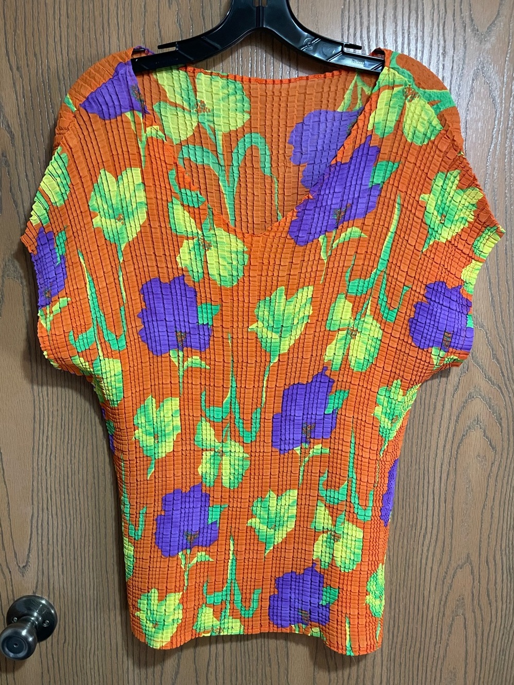 Orange Tunic with Neon Green & Purple Floral Motif